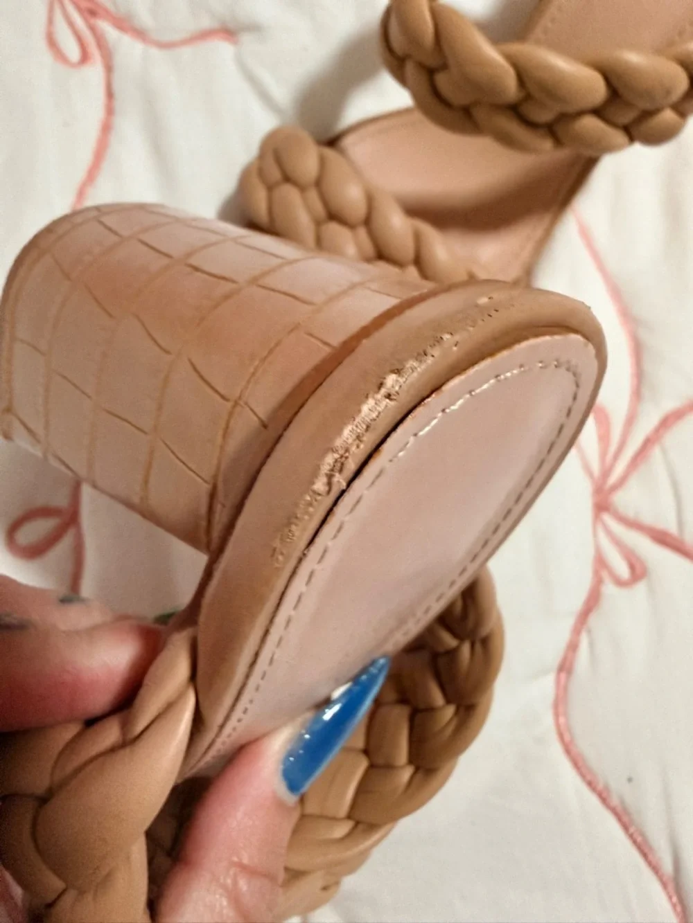 Braided Strap Square-Toe Slide Heels - Nude - Picture 2 of 7